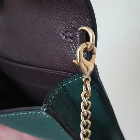 Coach Mini Crossbody Chain Wallet Pebbled Leather Dark Green Gold Hardware Women - Picture 8 of 8